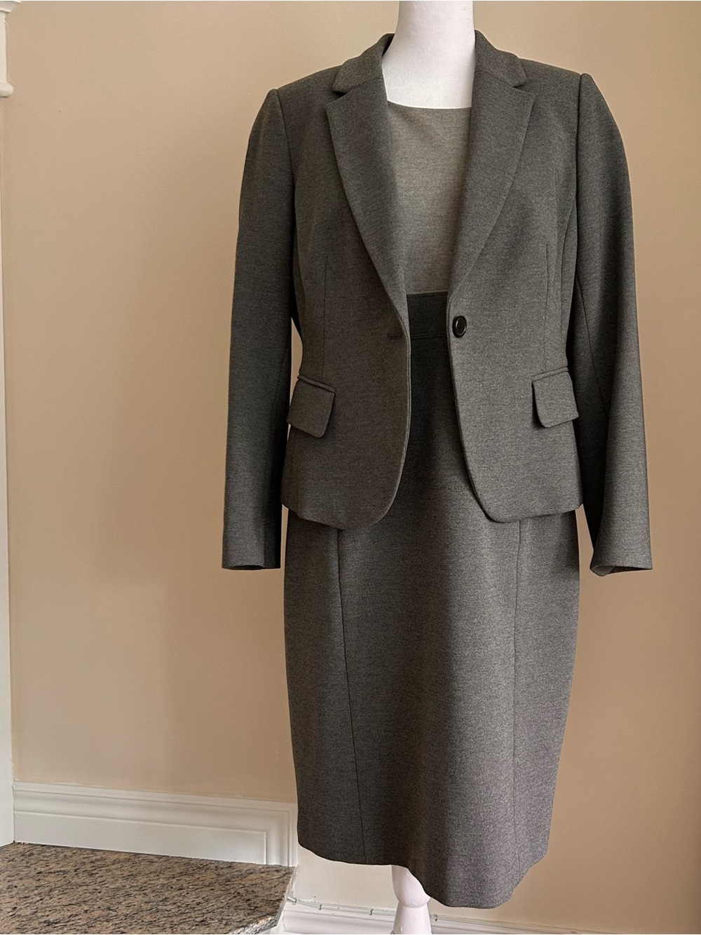 Laura Petite Suit Sheath Dress and Blazer Grey Single-Button Tailored
